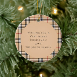 Chic Plaid Warm Tan | Customisable Photo And Text Ceramic Ornament