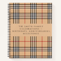 Chic Plaid Warm Tan | Customisable Text Holiday Notebook