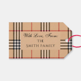 Chic Plaid Warm Tan Wedding | Customisable Text Gift Tags
