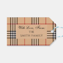 Chic Plaid Warm Tan Wedding | Customisable Text Gift Tags