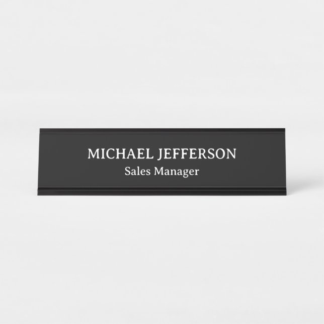 Chic Plain Black & White Colour Personalised Custo Desk Name Plate (Front)