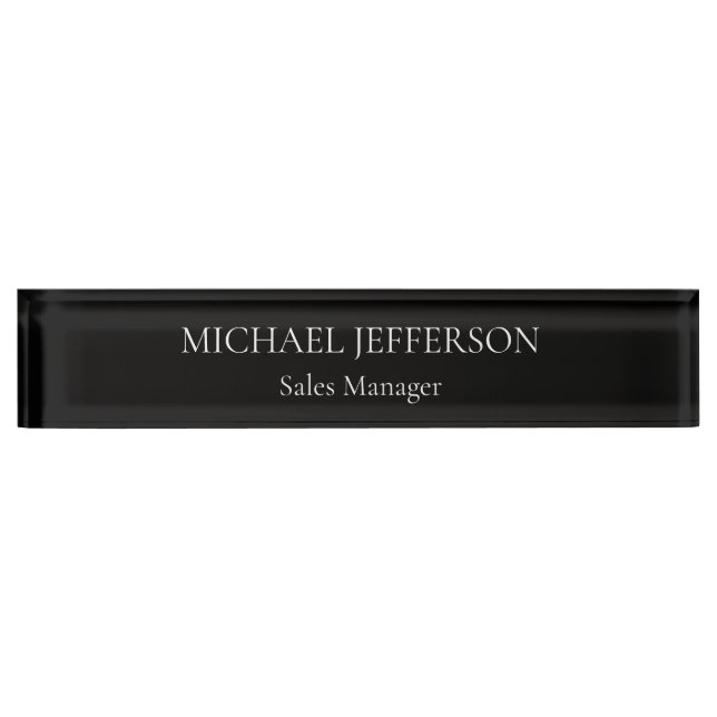 Chic Plain Black & White Colour Personalised Custo Nameplate (Front)