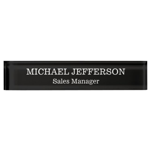 Chic Plain Black & White Colour Personalised Custo Nameplate (Front)