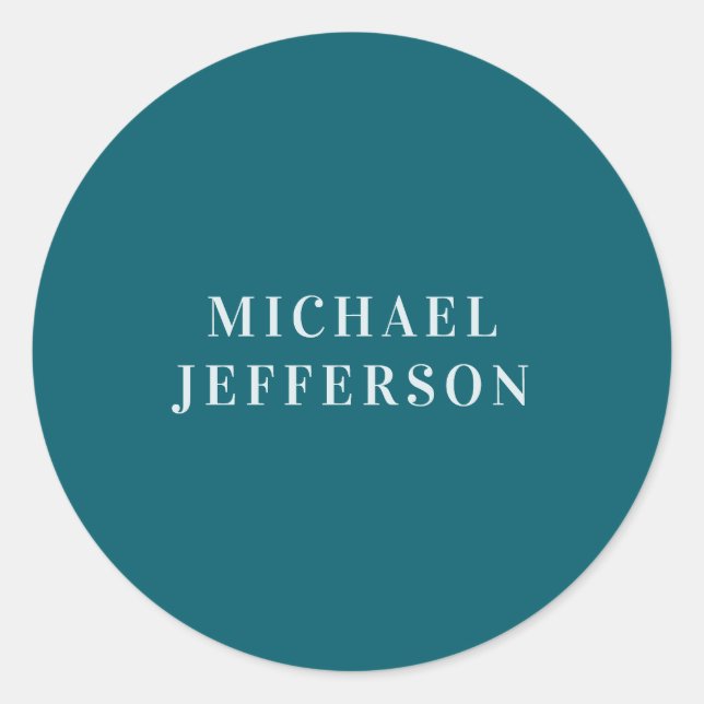 Chic Plain Dark Teal Colour Personalised Custom Classic Round Sticker (Front)