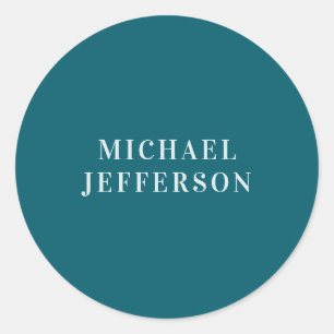 Chic Plain Dark Teal Colour Personalised Custom Classic Round Sticker