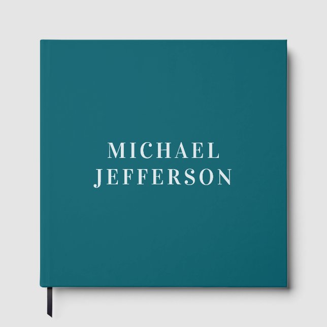 Chic Plain Dark Teal Colour Personalised Custom Guest Book (Front)