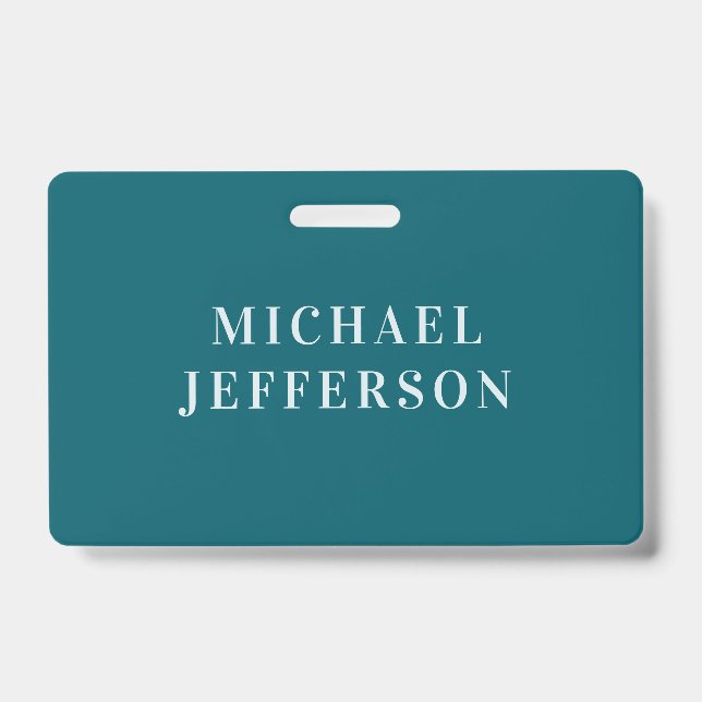 Chic Plain Dark Teal Colour Personalised Custom ID Badge (Front)
