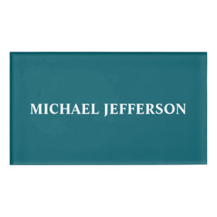 Chic Plain Dark Teal Colour Personalised Custom Name Tag