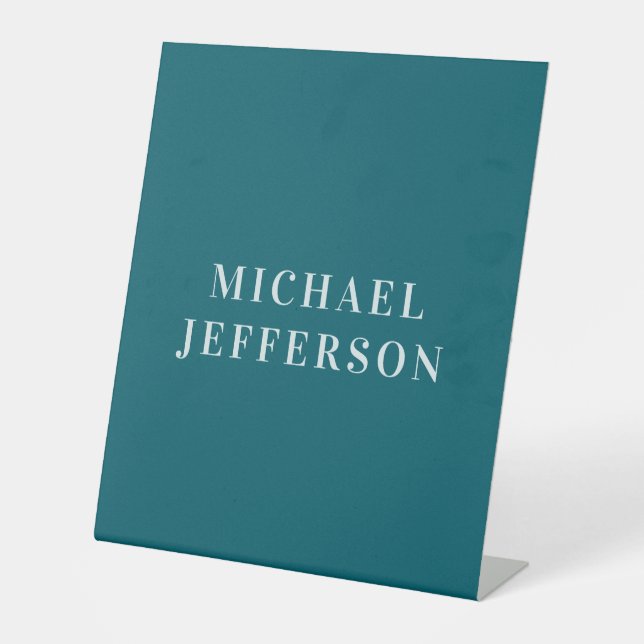 Chic Plain Dark Teal Colour Personalised Custom Pedestal Sign (Front)