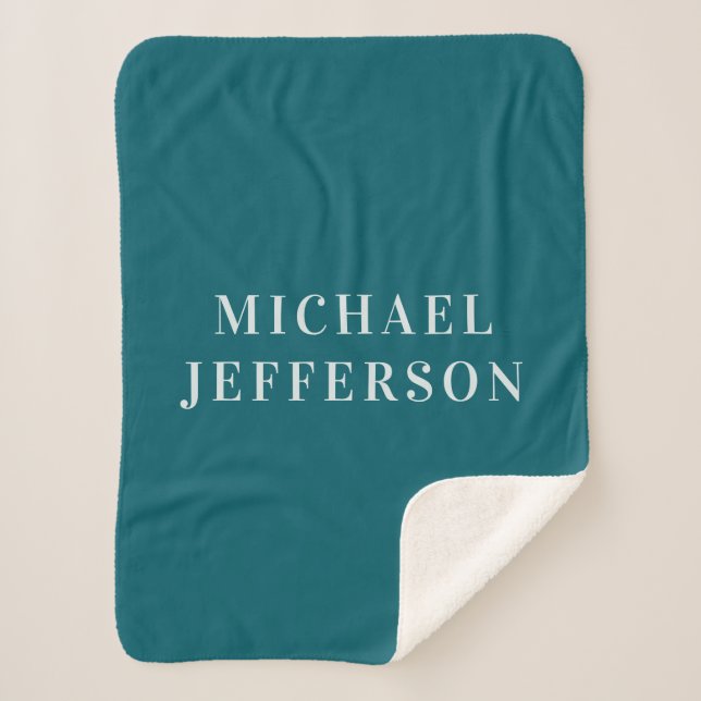 Chic Plain Dark Teal Colour Personalised Custom Sherpa Blanket (Front)