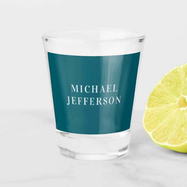 Chic Plain Dark Teal Colour Personalised Custom Shot Glass (Front)