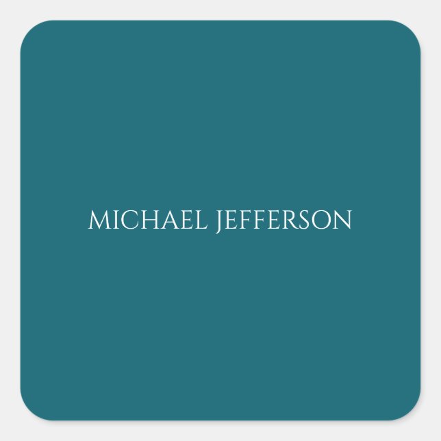Chic Plain Dark Teal Colour Personalised Custom Square Sticker (Front)