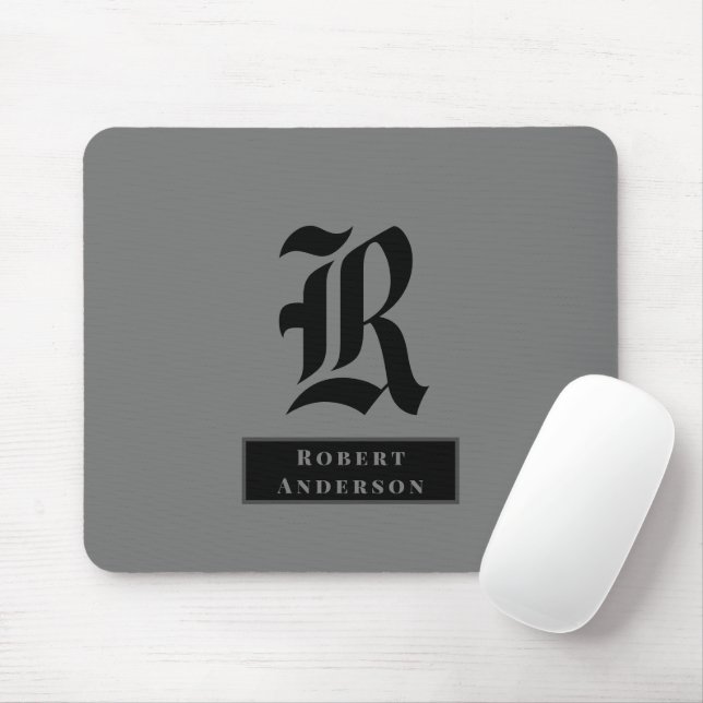 Chic Plain Grey and Black Classic Monogram Mouse Pad (With Mouse)