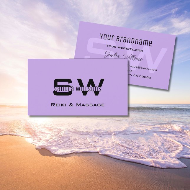 Chic Plain Lilac Simple with Monogram Light Purple Business Card (Creator Uploaded)