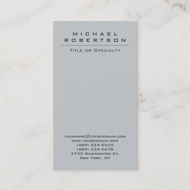 Chic Plain Vertical Grey Unique Business Card (Front)