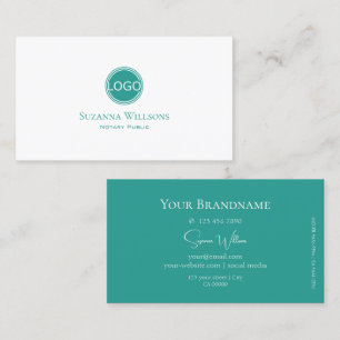 Chic Plain White and Teal with Logo Professional Business Card