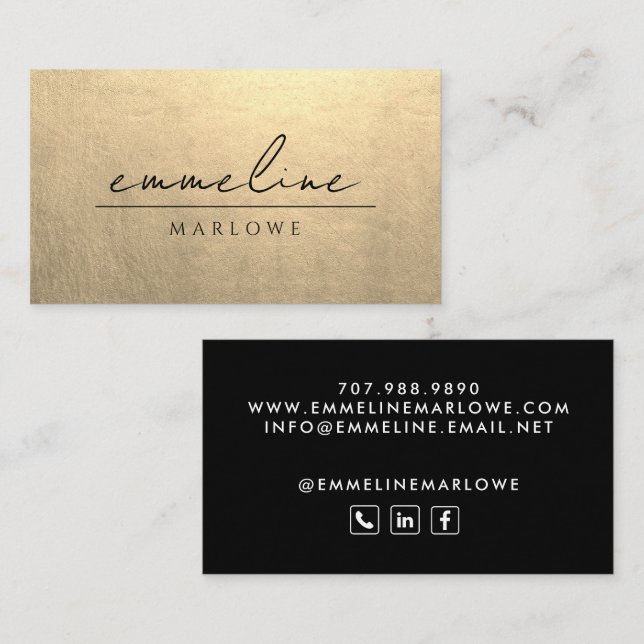 Chic Platinum Gold Modern Minimalist Black  Business Card (Front/Back)