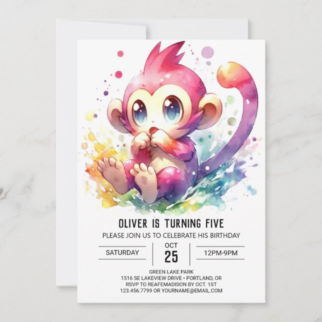 Chic Playful Monkey Birthday Invitation (Front)