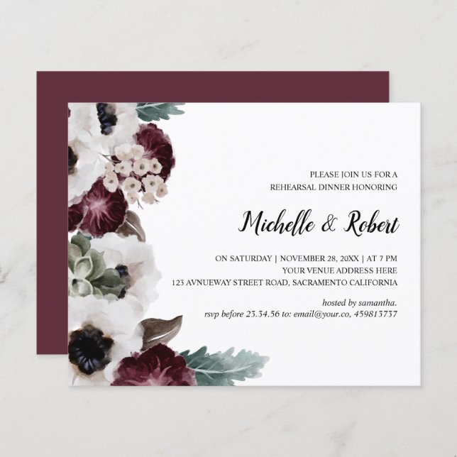 Chic Plum Ivory Sage Wedding Rehearsal Dinner (Front/Back)