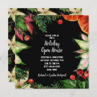 Chic Poinsettia and Oranges Christmas Invites