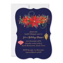 Chic Poinsettia Christmas Blue Red Gold Modern