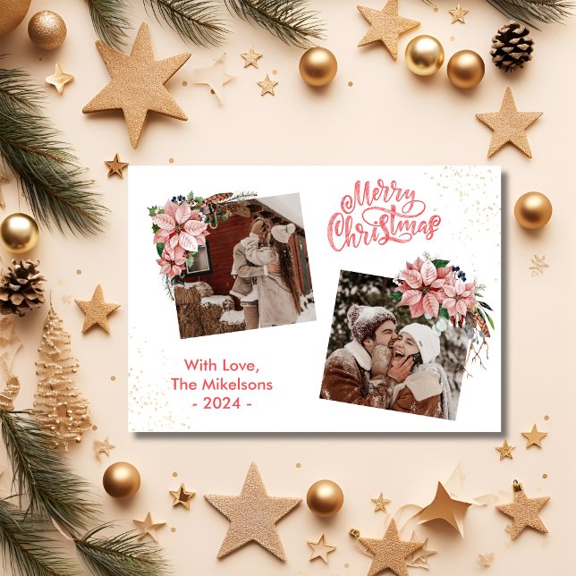 Chic Poinsettia Merry Christmas 2 Photo Holiday (Creator Uploaded)