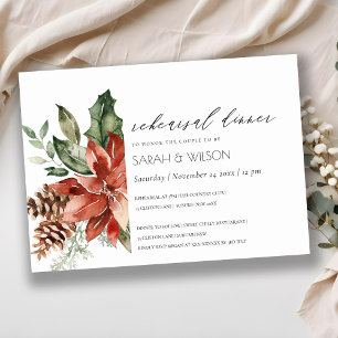 Chic Poinsettia Pine Cone Rehearsal Dinner Invite