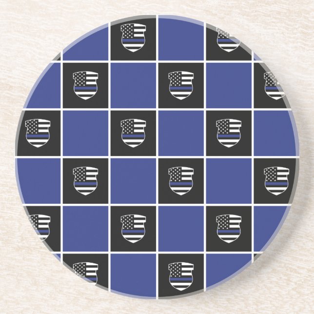 Chic Police Officer Thin Blue Line Badge Pattern Coaster (Front)