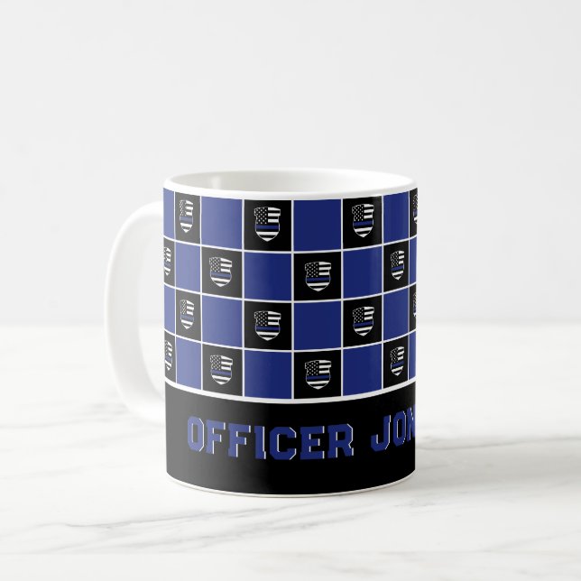 Chic Police Officer Thin Blue Line Badge Pattern Coffee Mug (Front Left)