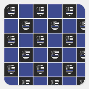 Chic Police Officer Thin Blue Line Badge Pattern Square Sticker