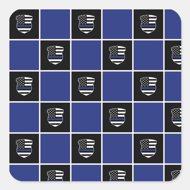 Chic Police Officer Thin Blue Line Badge Pattern Square Sticker (Front)