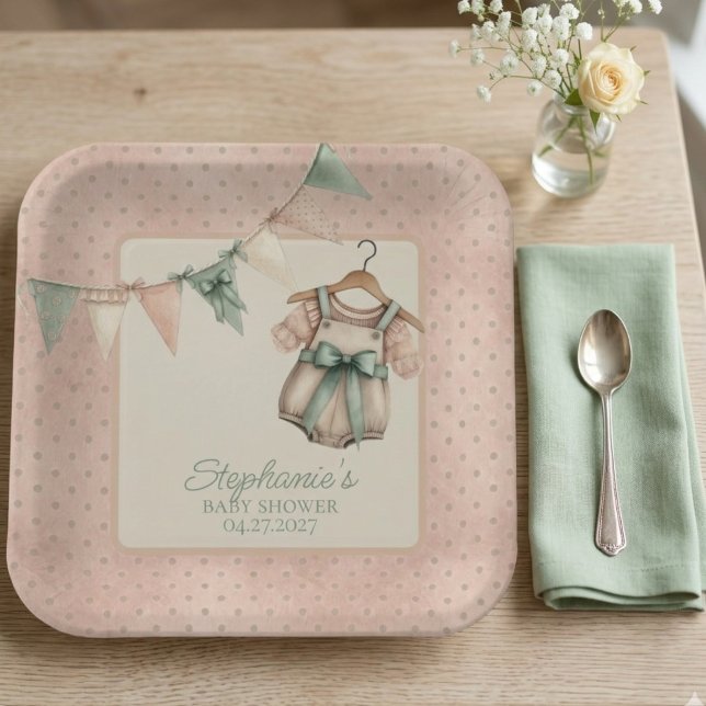 Chic Polka Dot Floral Party Plate (Boho polka dot baby shower paper plate)