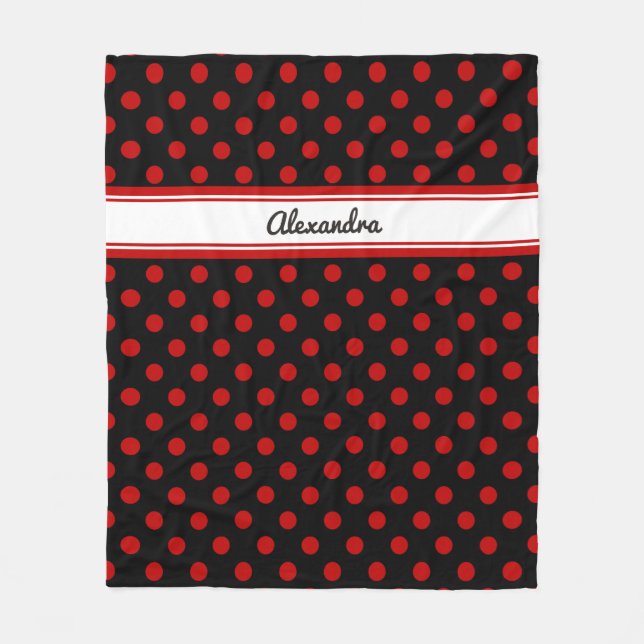 Chic Polka Dot Red Black Background Fleece Blanket (Front)