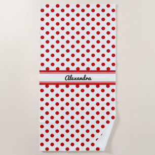 Chic Polka Dot Red White Background Beach Towel