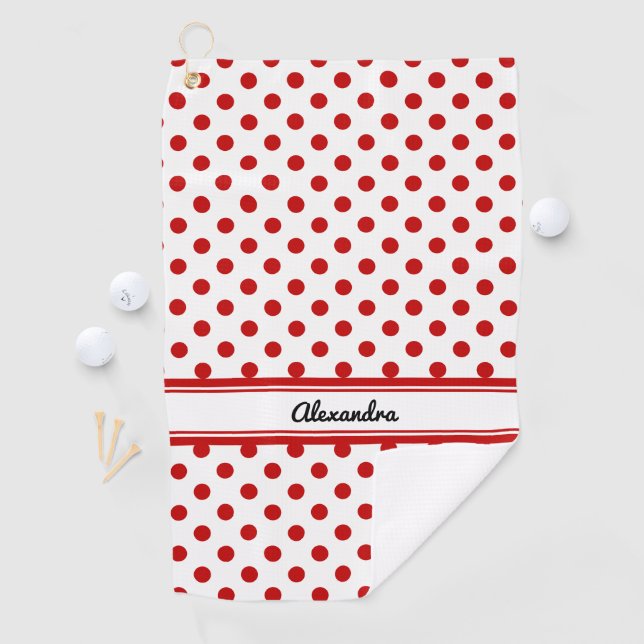 Chic Polka Dot Red White Background Golf Towel (InSitu)