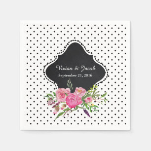 Chic Polka Dots and Peonies Wedding Napkin