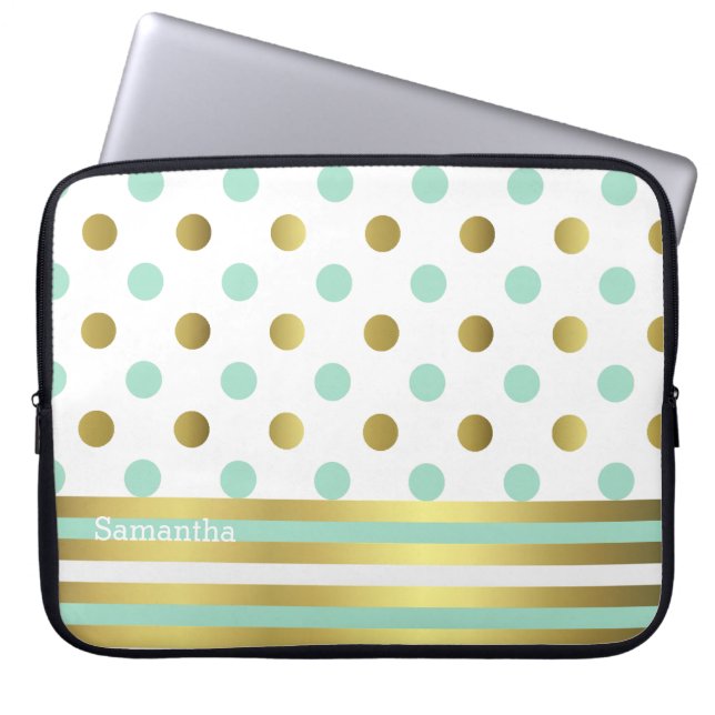 Chic Polka Dots and Stripes Laptop Bag (Front)