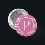 Chic Polka Dots Pink Custom initial letter  3 Cm Round Badge<br><div class="desc">Custom initial letter Polka Dot pink.  Font can be changed by clicking the "Edit Design" button.</div>