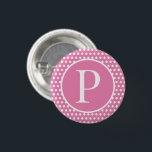 Chic Polka Dots Pink Custom initial letter  3 Cm Round Badge<br><div class="desc">Custom initial letter Polka Dot pink.  Font can be changed by clicking the "Edit Design" button.</div>
