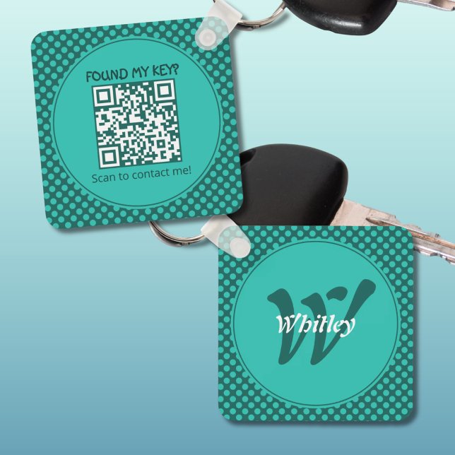 Chic Polka Dots Theme Smart Dynamic QR Code Key Ring (Chic Polka Dots Theme Smart Dynamic QR Code Keychain)