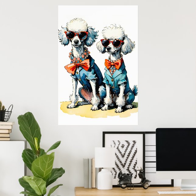 Chic Poodle Duo with Sunglasses & Gemstone Collars Poster (Home Office)