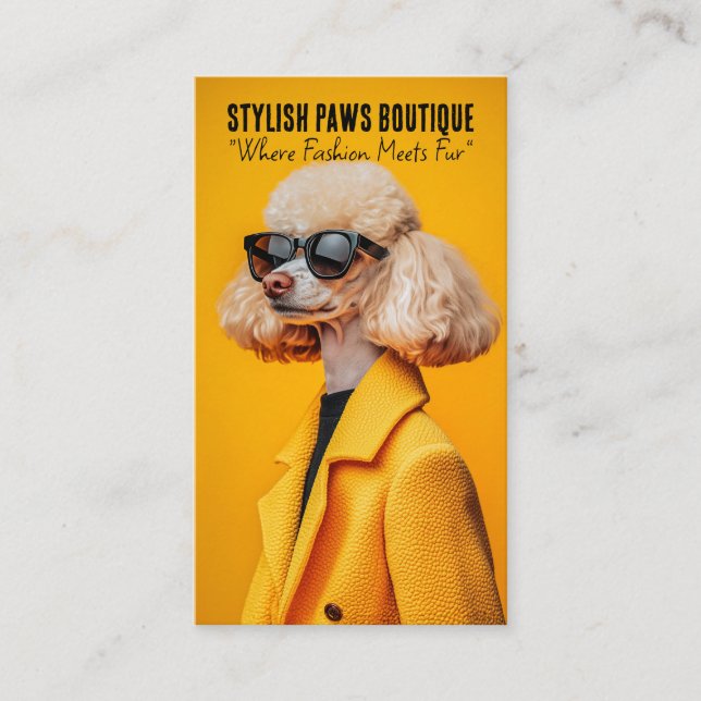 Chic Poodle in Sunglasses and Yellow Coat Business Card (Front)