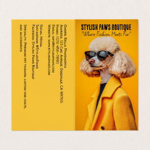 Chic Poodle in Sunglasses and Yellow Coat Business Card
