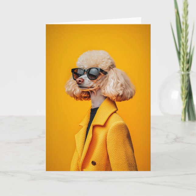 Chic Poodle in Sunglasses and Yellow Coat Invitation (Front)
