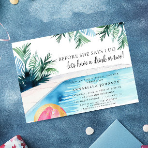 Chic pool party bridal shower have a drink invitation