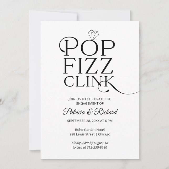 Chic Pop Fizz Clink Engagement Party Invitation (Front)