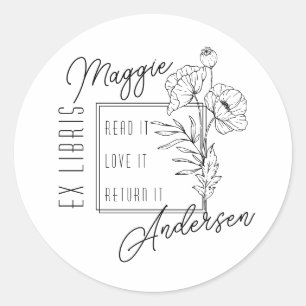 Chic Poppies   Custom Name Ex Libris Bookplate Classic Round Sticker
