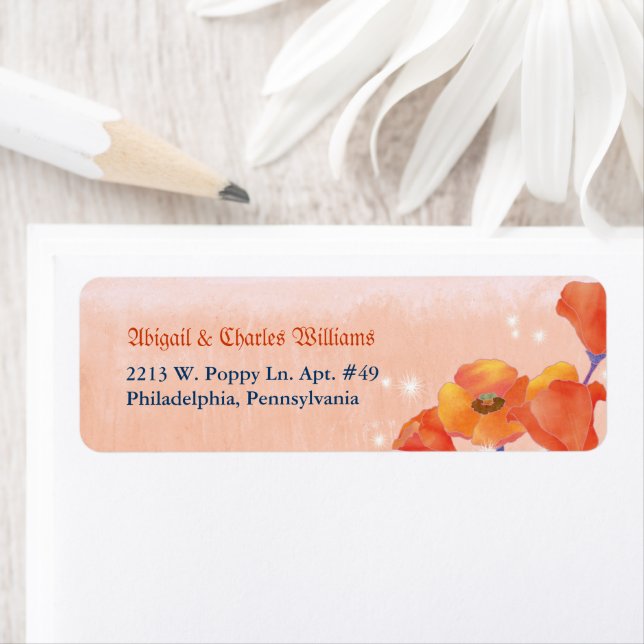 Chic Poppy Meadow Wedding Return Address Label (Insitu)