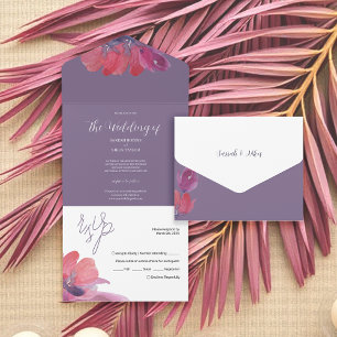 Chic Poppy Watercolor Hand-painted Purple All In One Invitation