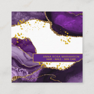 *~* Chic Popular Gold Glitter Purple Agate Beauty Square Business Card